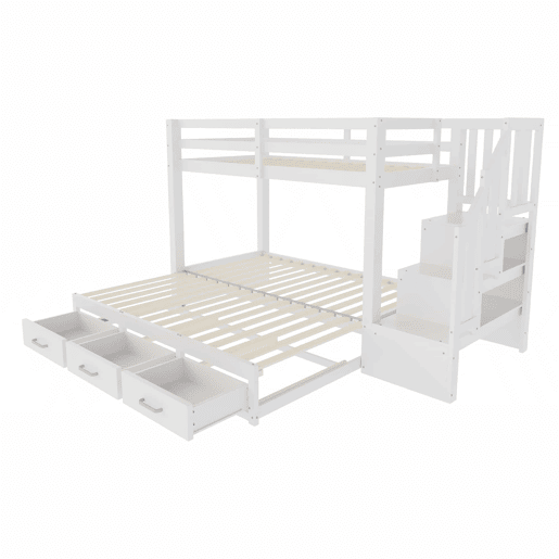 Beliche 90180x200 cm - com escada com gavetas, cama extensível, cama juvenil, estrado de madeira - branco