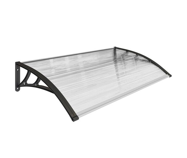 Outsunny marquesinas exterior para puertas y ventanas, 110x60 cm, tejadillo de protección contra sol y lluvia, con cubierta de policarbonato, soportes de pp y regleta de aluminio, negro y transparente