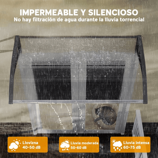 Outsunny Cobertura Exterior para Portas e Janelas, 110x60 cm, Proteção contra Sol e Chuva, com Painel de Policarbonato, Suportes de PP e Barra de Alumínio, Preto e Transparente
