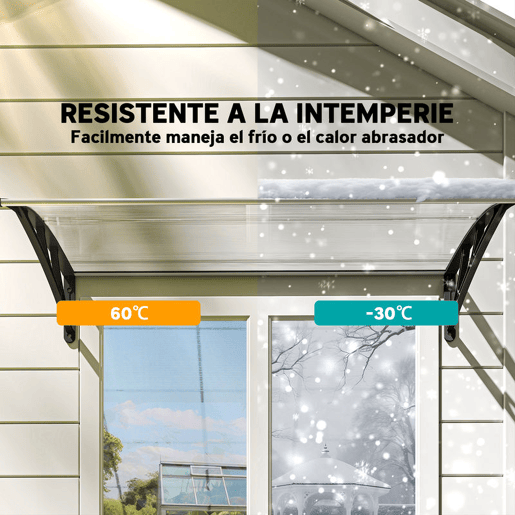 Outsunny Cobertura Exterior para Portas e Janelas, 110x60 cm, Proteção contra Sol e Chuva, com Painel de Policarbonato, Suportes de PP e Barra de Alumínio, Preto e Transparente