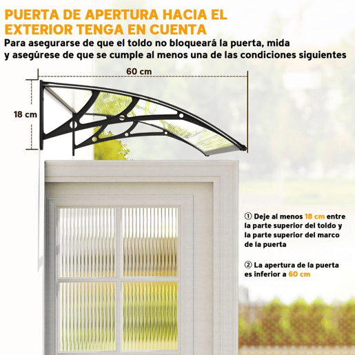 Outsunny Cobertura Exterior para Portas e Janelas, 110x60 cm, Proteção contra Sol e Chuva, com Painel de Policarbonato, Suportes de PP e Barra de Alumínio, Preto e Transparente