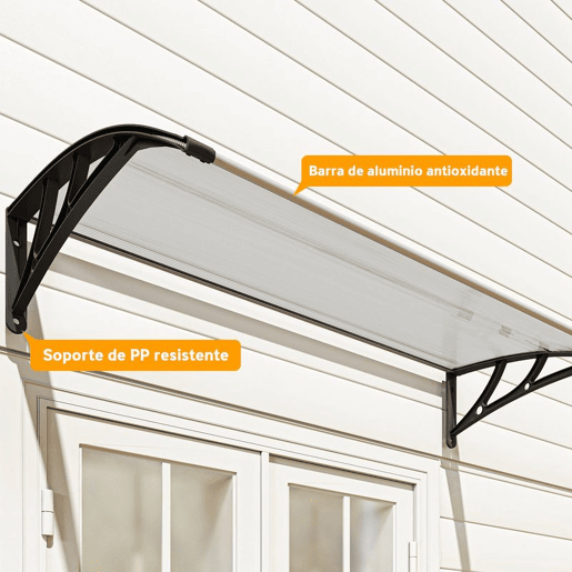 Outsunny Cobertura Exterior para Portas e Janelas, 110x60 cm, Proteção contra Sol e Chuva, com Painel de Policarbonato, Suportes de PP e Barra de Alumínio, Preto e Transparente