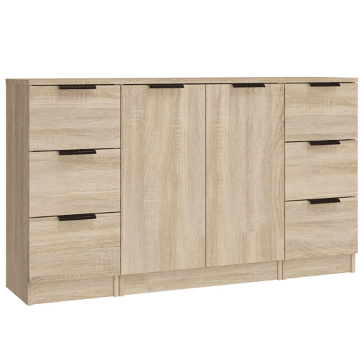 Aparadores - Bufetes - Móveis de apoio 3 pcs madeira processada cor carvalho sonoma pt5273