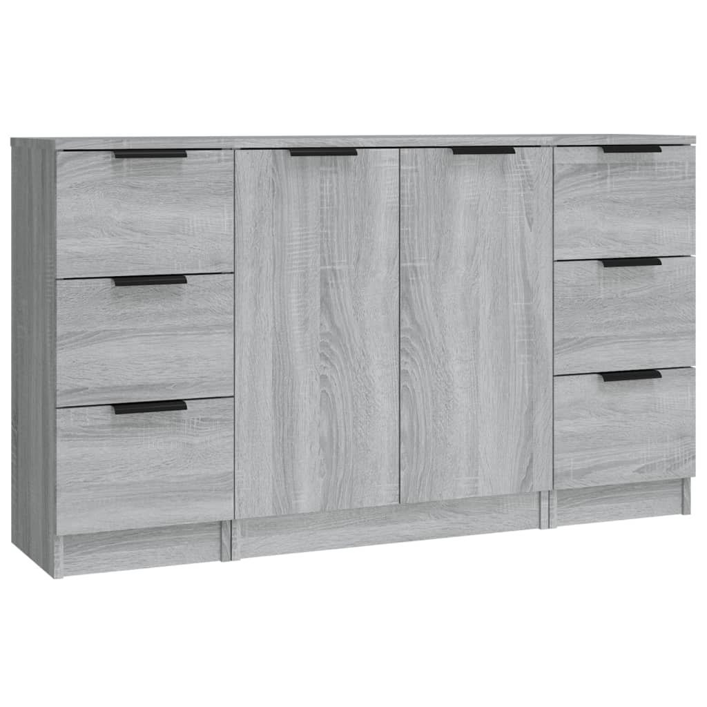 Aparador - Mueble de almacenamiento 3 uds 30 Roble/ Gris