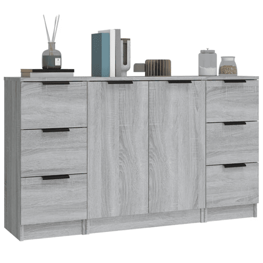 Aparadores - Bufetes - Móveis de apoio 3 pcs madeira processada cinzento sonoma pt5283