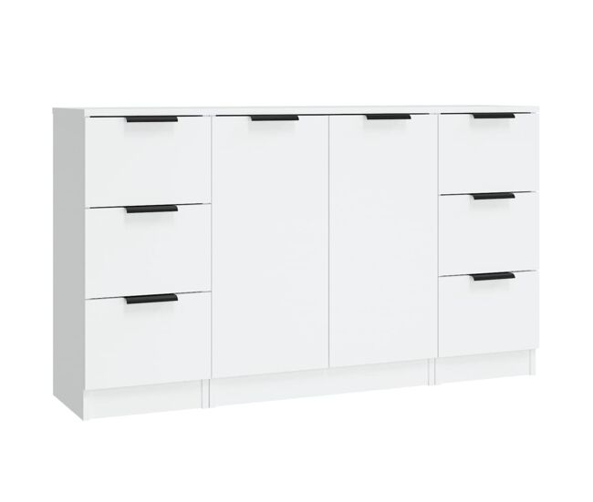 Aparador - muebles de almacenamiento 3 piezas madera contrachapada blanco es5269