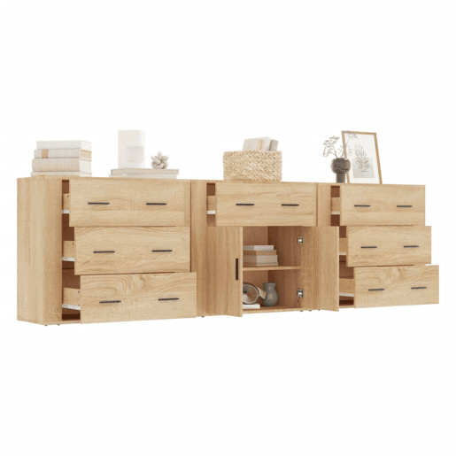 Aparadores - Bufetes - Móveis de apoio 3 pcs derivados de madeira cor carvalho sonoma pt5276