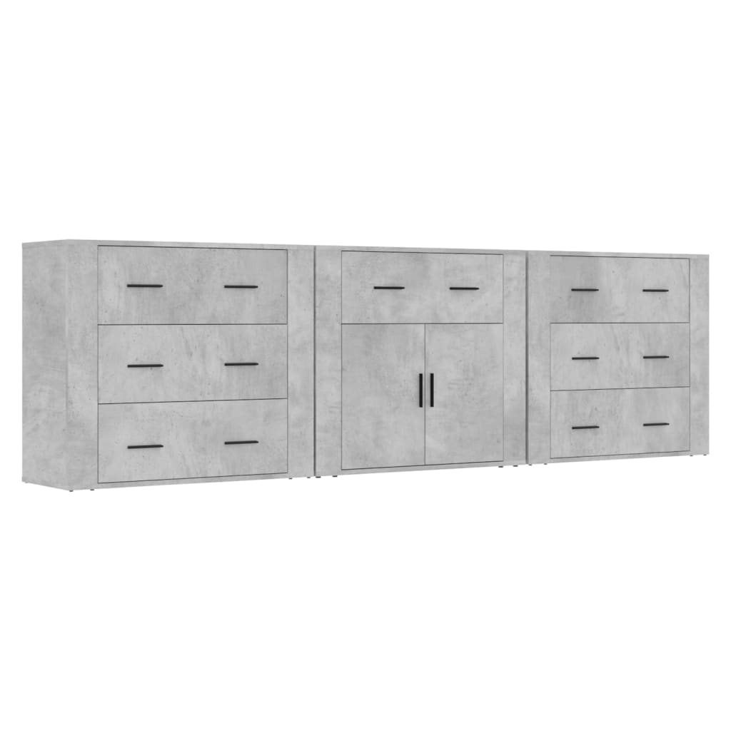 Aparador - Mueble de almacenamiento 3 uds 80 Gris