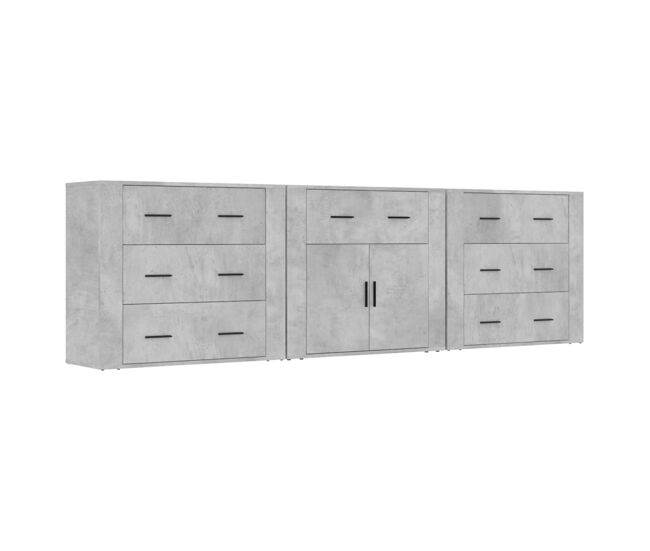 Aparador - muebles de almacenamiento 3 piezas madera contrachapada gris hormigón es5281