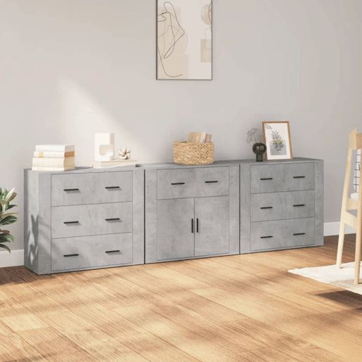 Aparadores - Bufetes - Móveis de apoio 3 pcs derivados de madeira cinzento cimento pt5281