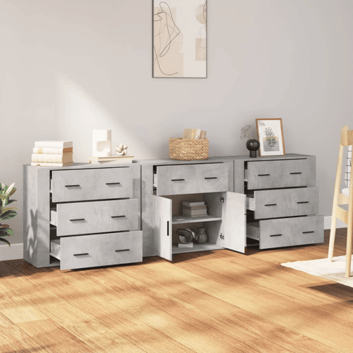 Aparadores - Bufetes - Móveis de apoio 3 pcs derivados de madeira cinzento cimento pt5281