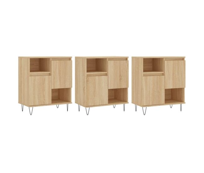 Aparador - muebles de almacenamiento 3 uds madera contrachapada color roble sonoma es5296