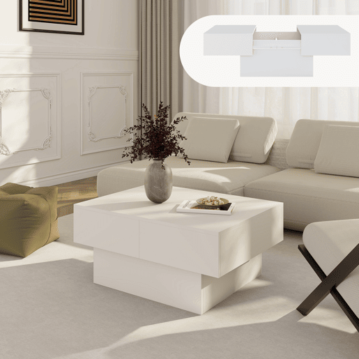 Mesa de centro Lens extensÃvel Lens 80x60x36 cm Branco en.casa Mesa de centro Lens extensÃvel Lens 80x60x36 cm Branco en.casa