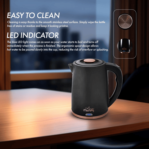 Chaleira Elétrica Any Morning 1,8L inox preta deslig. auto LED