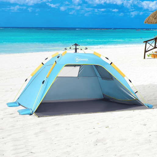 Outsunny Tenda de Praia Dobrável Abrigo de Praia Pop-up para 1-2 Pessoas com Proteção UV Impermeável Bolsa de Transporte para Parque Campismo 220x173x120 cm Azul Claro
