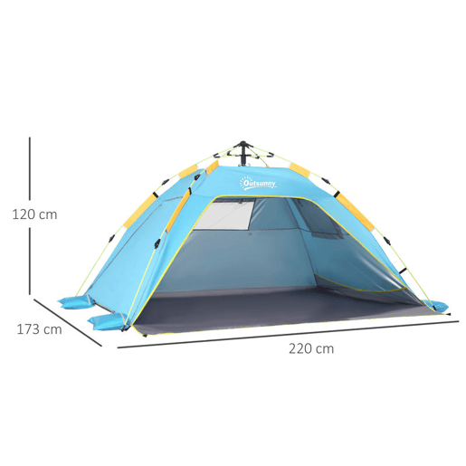 Outsunny Tenda de Praia Dobrável Abrigo de Praia Pop-up para 1-2 Pessoas com Proteção UV Impermeável Bolsa de Transporte para Parque Campismo 220x173x120 cm Azul Claro