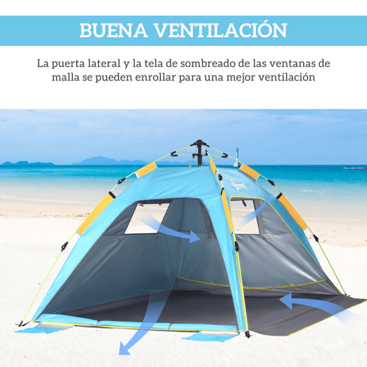 Outsunny Tenda de Praia Dobrável Abrigo de Praia Pop-up para 1-2 Pessoas com Proteção UV Impermeável Bolsa de Transporte para Parque Campismo 220x173x120 cm Azul Claro