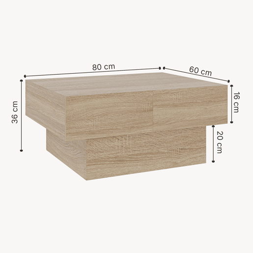 Mesa de centro Lens extensível 80x60x36 cm Aspeto carvalho en.casa