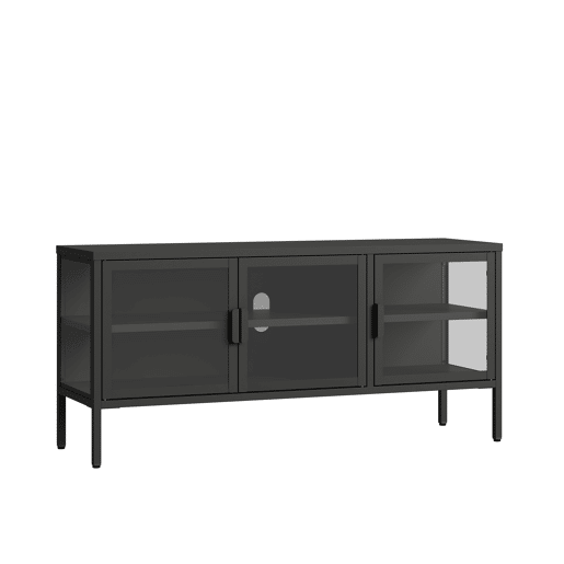 Aparador de vitrinas Borshavisa 3 portas vidro transparente 118x35x55 cm preto en.casa