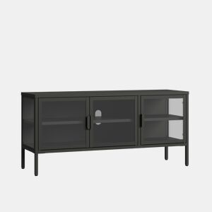 Aparador de vitrinas Borshavisa 3 portas vidro transparente 118x35x55 cm preto en.casa