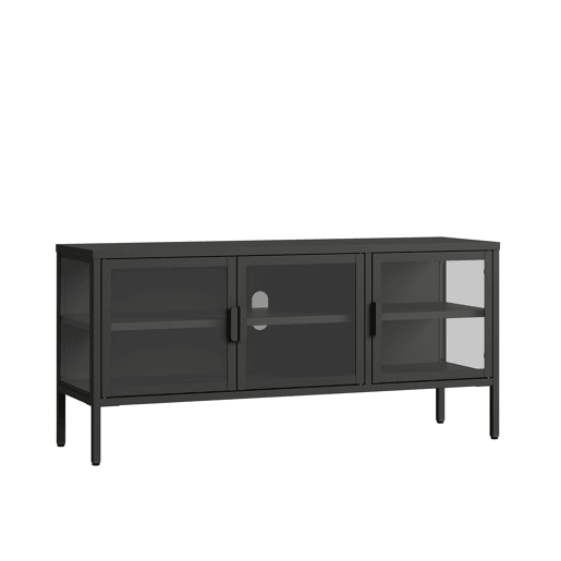 Aparador de vitrinas Borshavisa 3 portas vidro transparente 118x35x55 cm preto en.casa