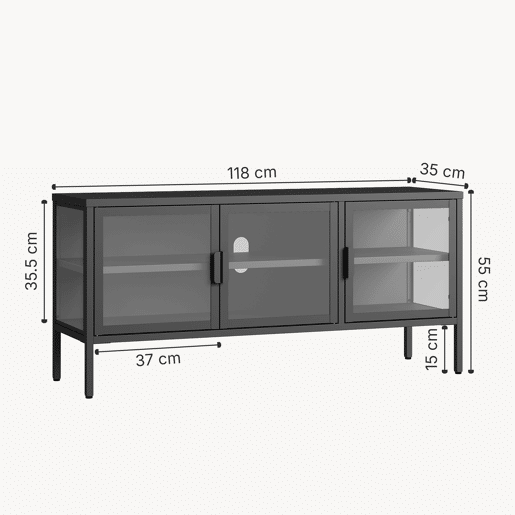 Aparador de vitrinas Borshavisa 3 portas vidro transparente 118x35x55 cm preto en.casa