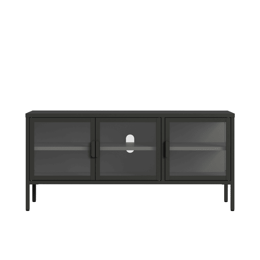 Aparador de vitrinas Borshavisa 3 portas vidro transparente 118x35x55 cm preto en.casa