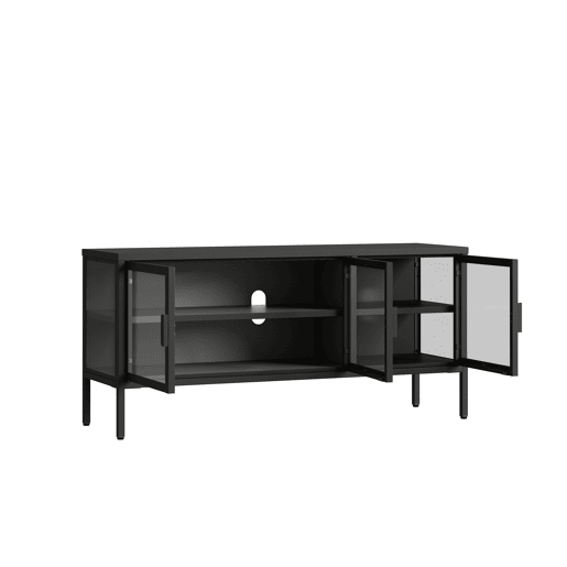 Aparador de vitrinas Borshavisa 3 portas vidro transparente 118x35x55 cm preto en.casa