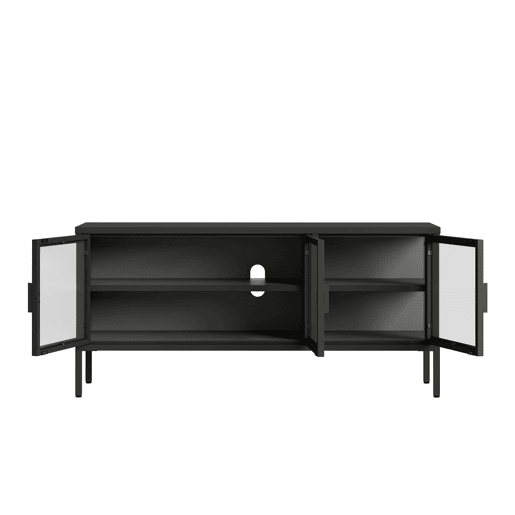 Aparador de vitrinas Borshavisa 3 portas vidro transparente 118x35x55 cm preto en.casa