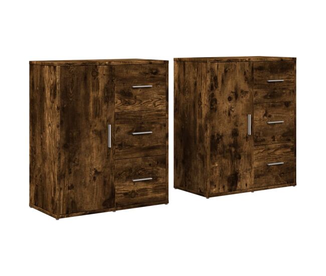 Aparador - mueble de almacenamiento de madera de ingeniería 2 uds roble ahumado 60x31x70cm es3120