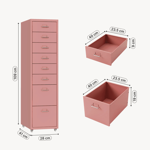 Armário de gavetas móvel Kökar com 8 gavetas 109x28x41 cm rosa en.casa Armário de gavetas móvel Kökar com 8 gavetas 109x28x41 cm rosa en.casa