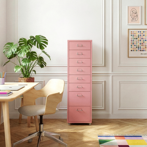 Armário de gavetas móvel Kökar com 8 gavetas 109x28x41 cm rosa en.casa Armário de gavetas móvel Kökar com 8 gavetas 109x28x41 cm rosa en.casa