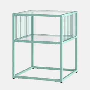 Mesa de apoio Tronevn com tampo de vidro aço 50x40x40cm Verde menta en.casa