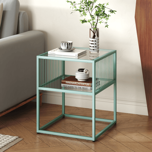 Mesa de apoio Tronevn com tampo de vidro aço 50x40x40cm Verde menta en.casa