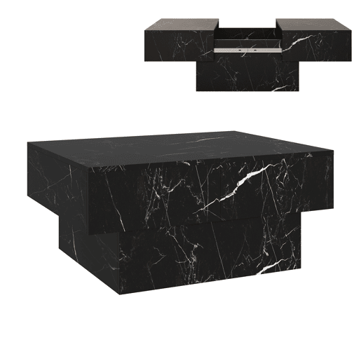 Mesa de centro Lens extensível 80x60x36 cm Aspeto de mármor preto en.casa