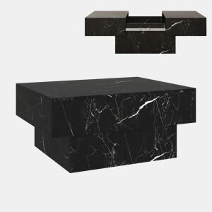 Mesa de centro Lens extensível 80x60x36 cm Aspeto de mármor preto en.casa