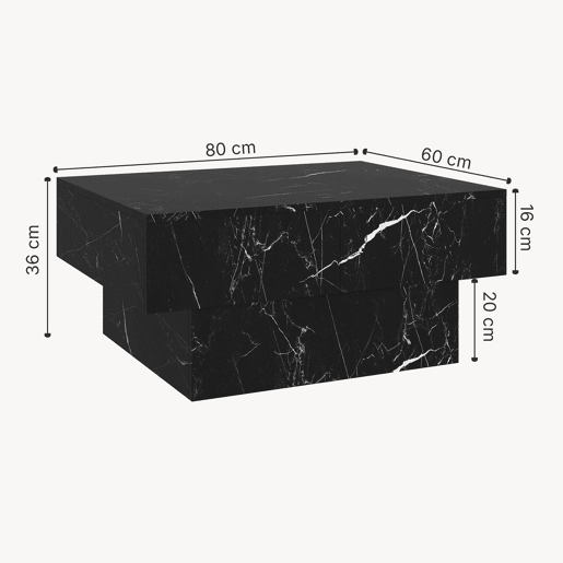 Mesa de centro Lens extensível 80x60x36 cm Aspeto de mármor preto en.casa