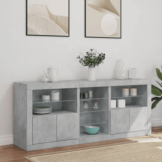 Aparador - Bufete - Móvei de apoio com luzes LED 162x37x67 cm cinzento cimento pt1947