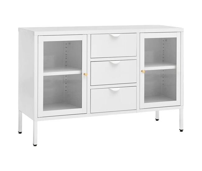 Aparador - mueble de almacenamiento de acero y vidrio templado blanco 105x35x70 cm es2412