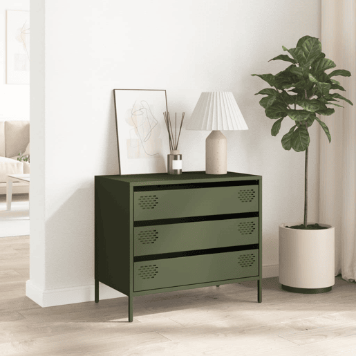 Aparador - Bufete - Móvei de apoio 68x39x58,5 cm aço laminado a frio verde-azeitona pt2325