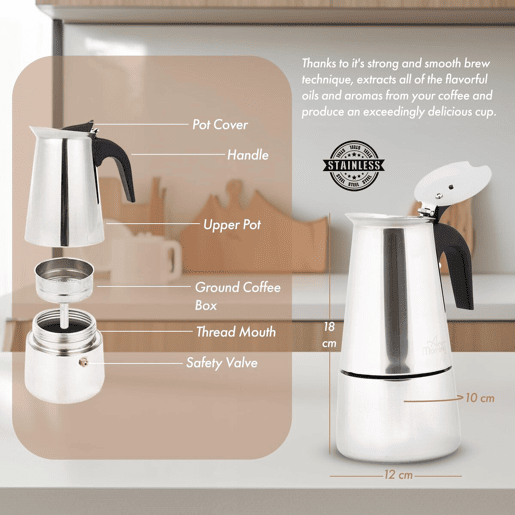Cafeteira Moka Any Morning inox 200ml indução 4 chávenas