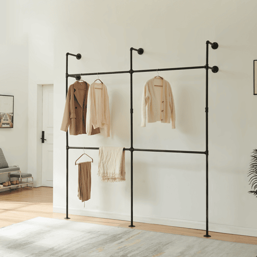 Suporte de parede para varão de roupa Kenävatka 222x201x31 cm aço preto en.casa Suporte de parede para varão de roupa Kenävatka 222x201x31 cm aço preto en.casa