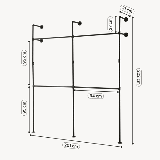 Suporte de parede para varão de roupa Kenävatka 222x201x31 cm aço preto en.casa Suporte de parede para varão de roupa Kenävatka 222x201x31 cm aço preto en.casa