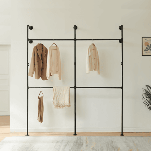 Suporte de parede para varão de roupa Kenävatka 222x201x31 cm aço preto en.casa Suporte de parede para varão de roupa Kenävatka 222x201x31 cm aço preto en.casa