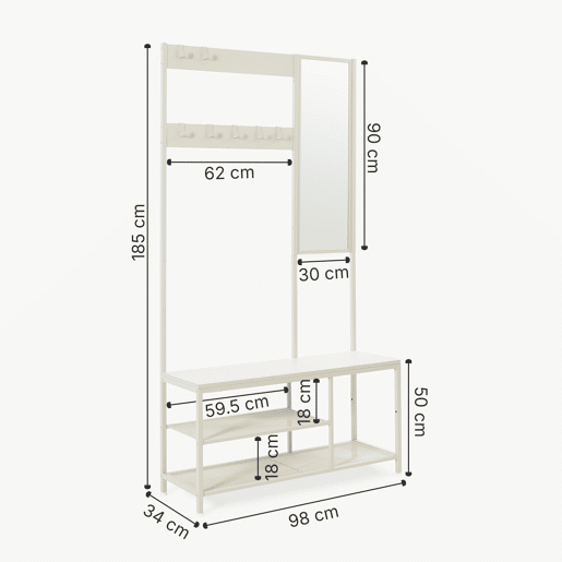 Bengaleiro Napinerg com espelho e sapateira 185x98x34 cm Cor de areia en.casa
