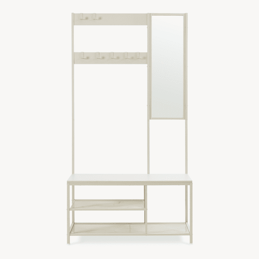 Bengaleiro Napinerg com espelho e sapateira 185x98x34 cm Cor de areia en.casa