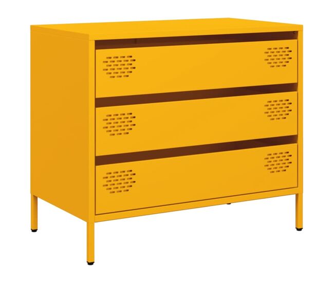 Aparador - mueble de almacenamiento acero laminado en frío amarillo mostaza 68x39x58,5 cm es108