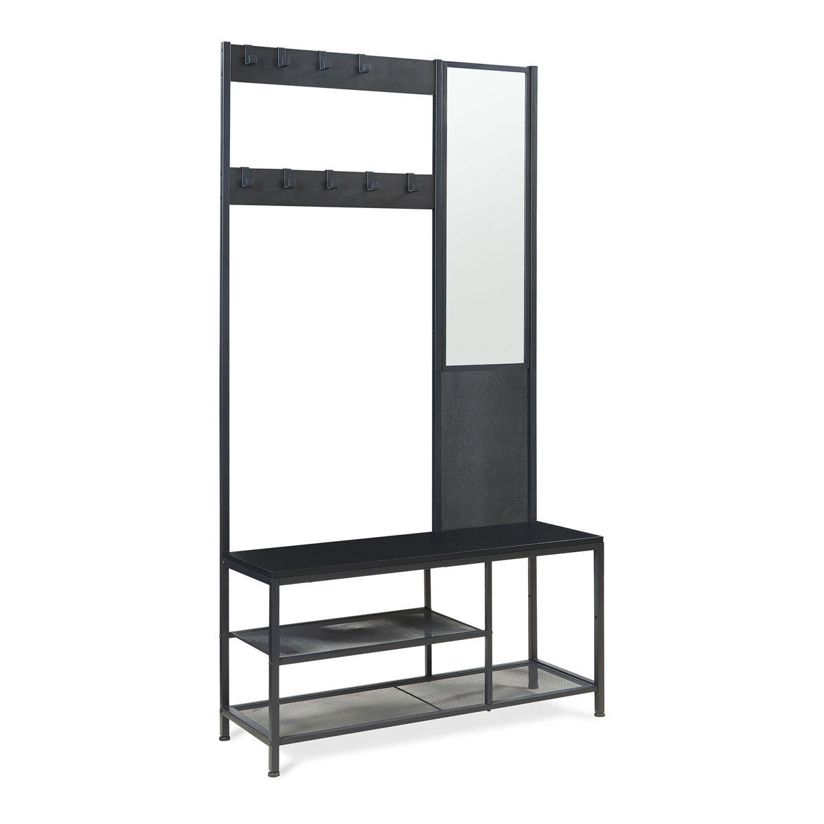 Mueble recibidor napinerg con espejo y zapatero 185x98x34cm - negro [en.casa]
