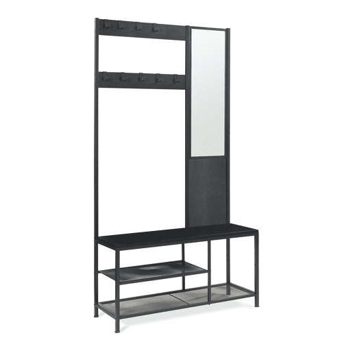Bengaleiro Napinerg com espelho e sapateira 185x98x34 cm Preto en.casa