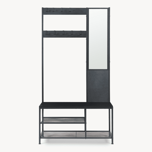 Bengaleiro Napinerg com espelho e sapateira 185x98x34 cm Preto en.casa